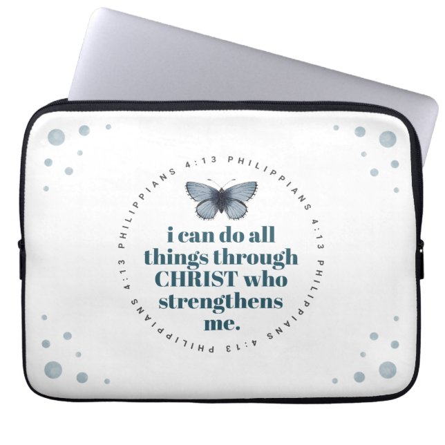 Chic Bible Verse Philippians Blue Butterfly Laptop Sleeve (Front)