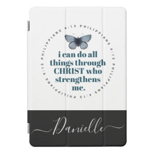 Chic Bible Verse Philippians Blue Butterfly Name iPad Pro Cover