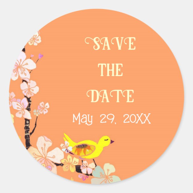 Chic Bird Wedding Save the Date Classic Round Sticker (Front)