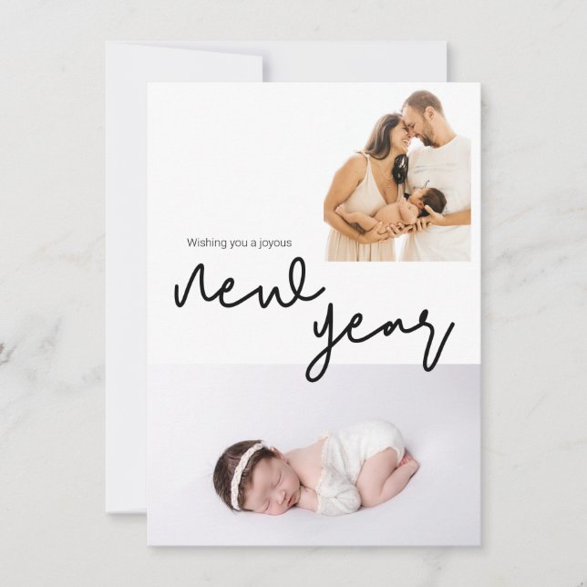 Chic Birth Stat Photo Happy Baby Girl New Year  Holiday Card (Front)