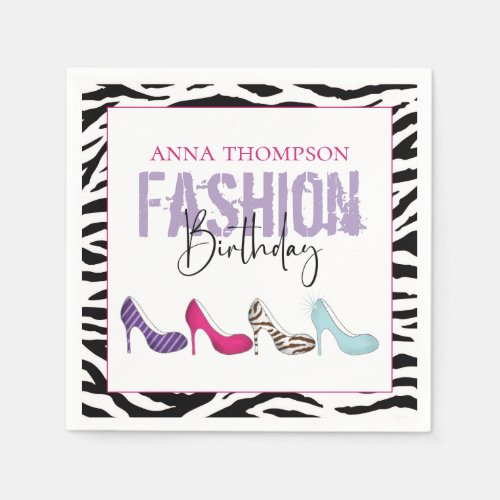 Chic Birthday Animal Print High Heel Shoes Napkins