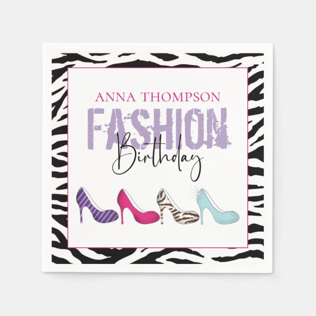 Chic Birthday Animal Print High Heel Shoes Napkins (Front)