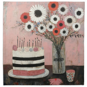 Chic Birthday Cake and Gerbera Blooms Cloth Napkin