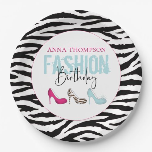 Chic Birthday Girly High Heel Shoes Animal Print Paper Plates