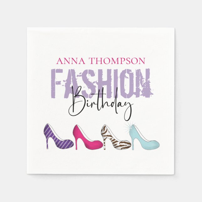 Chic Birthday Girly High Heeled Shoe Animal Print Napkins (Front)