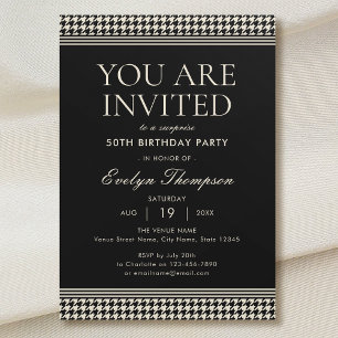 Chic Birthday Party Surprise 50th Black Off-white Invitation