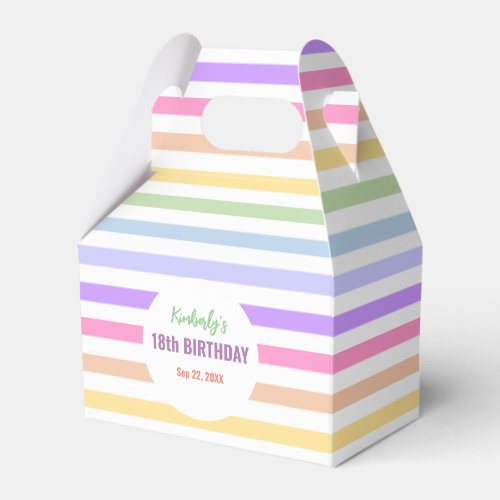 Chic Birthday Pastel Rainbow White Stripes Favor Boxes