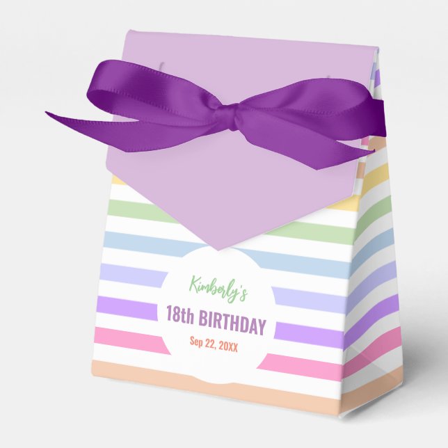 Chic Birthday Pastel Rainbow White Stripes Favor Boxes (Front Side)