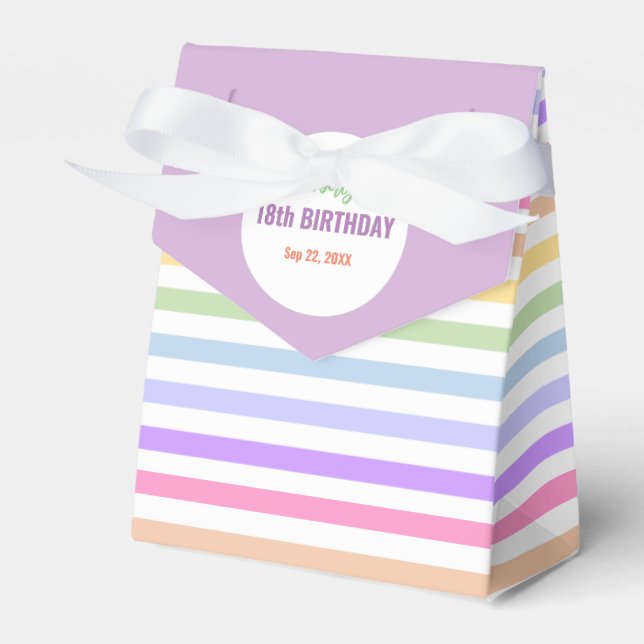 Chic Birthday Pastel Rainbow White Stripes Favor Boxes (Front Side)