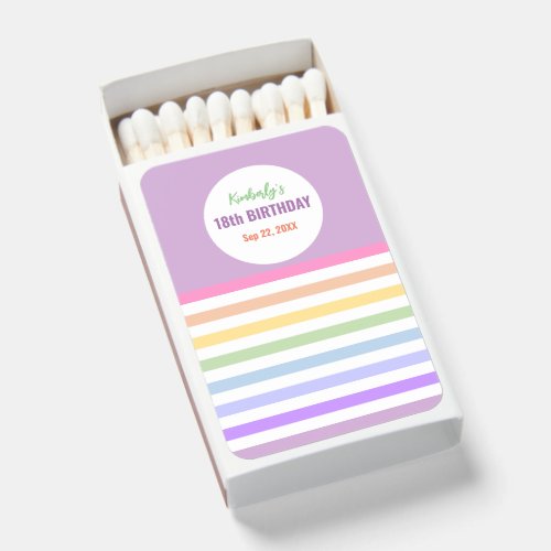 Chic Birthday Pastel Rainbow White Stripes Matchboxes