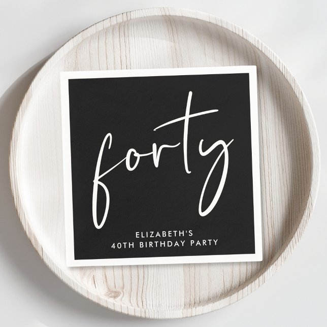 Chic Black 40th Birthday Party Napkins (Creator Uploaded)