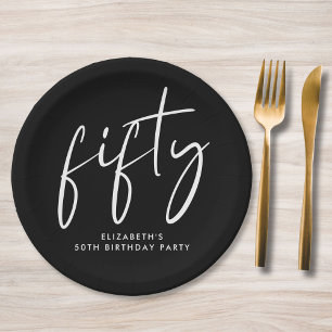 Chic Black 50th Birthday Party Paper Plates