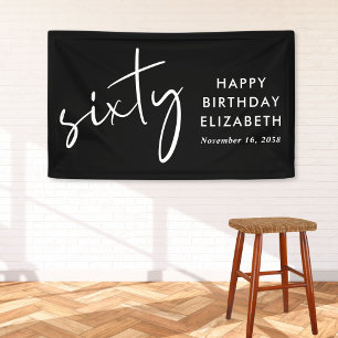 Chic Black 60th Birthday Party Banner