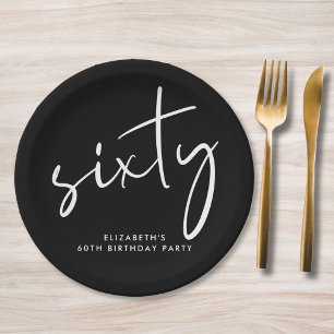 Chic Black 60th Birthday Party Paper Plates