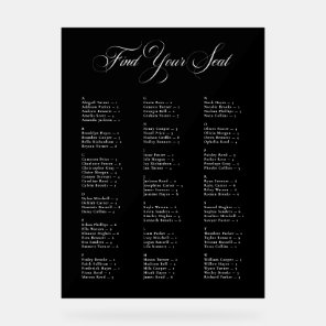 Chic Black Alphabetical Wedding Seating Chart