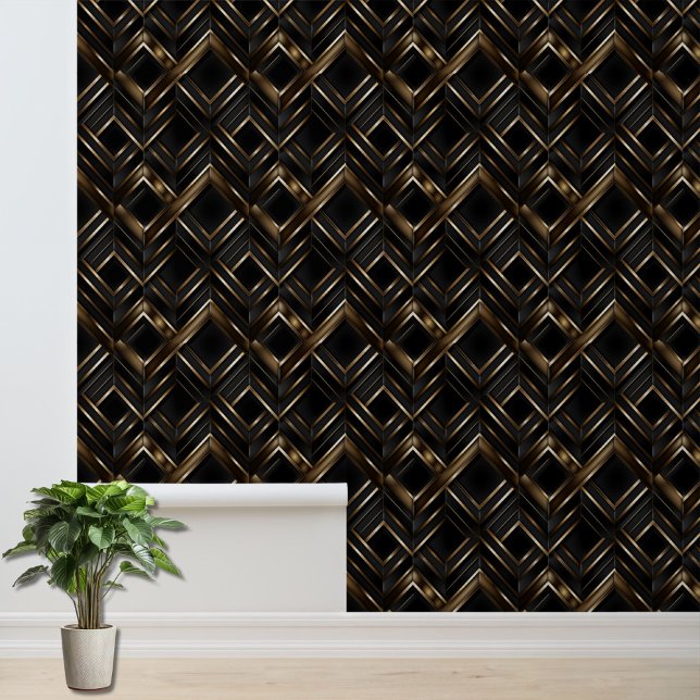 Chic Black and Brown Geometric Pattern Accent  Wallpaper (Creator Uploaded)