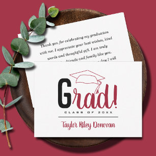 Chic Black and Crimson Red Grad Cap Graduation Note Card