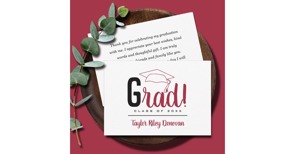 Chic Black and Crimson Red Grad Cap Graduation Note Card | Zazzle