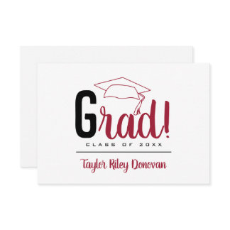 Chic Black and Crimson Red Grad Cap Graduation Note Card