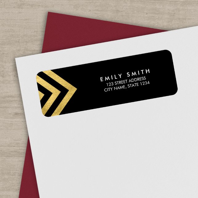 Chic Black and Faux Gold Geometric Address Label (Creator Uploaded)