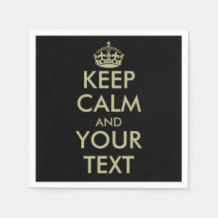 Chic black and faux gold keep calm paper napkins