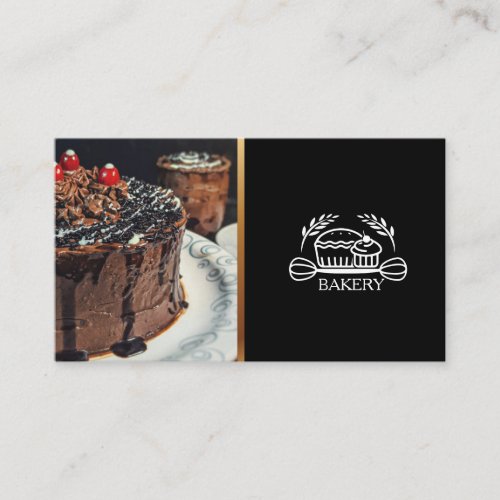 Chic Black and Gold Bakery Cupcake &amp; Cake Business Card