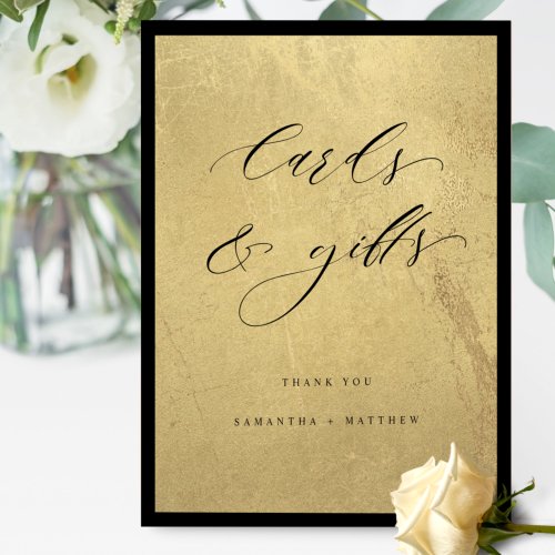 Chic Black and Gold Cards and Gifts Wedding Sign