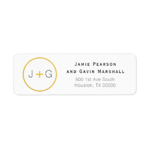 Chic Black and Gold Circle Couple Initials Label