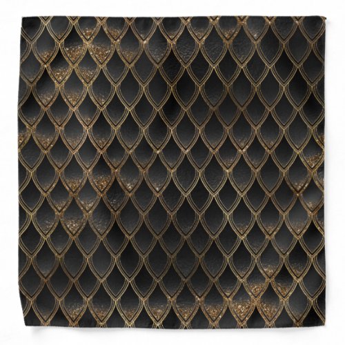 Chic Black and Gold Dragon Scales Patterned Bandana