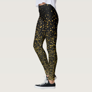 Chic Black and Gold   Faux Foil Confetti Dots Leggings