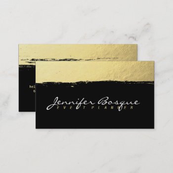 Chic Black And Gold Faux Foil Modern Brush Stroke Business Card by busied at Zazzle
