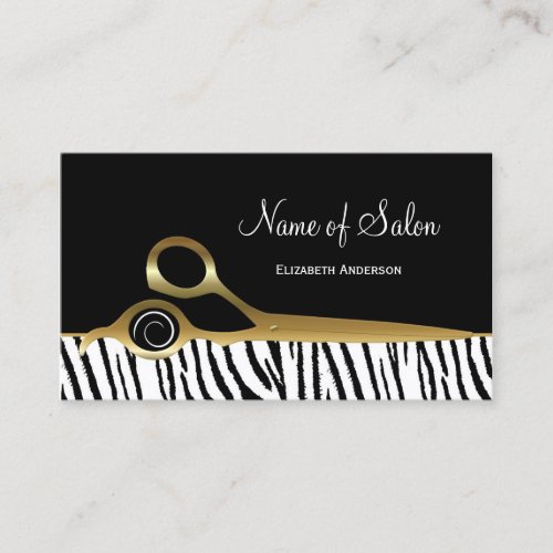 Chic Black and Gold Hair Salon White Tiger Stripes Business Card