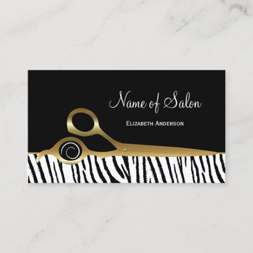 Customizable Chic Black and Gold Hair Salon White Tiger Stripes Business Cards
