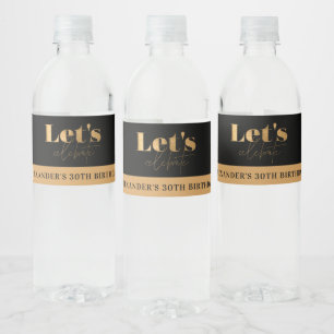Chic Black and Gold Let's celebrate Birthday  Water Bottle Label