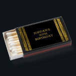Chic Black And Gold Masculine Customized Birthday Matchboxes<br><div class="desc">Vintage Art Deco birthday party favor to personalize for elegant men. 
Colors: black and gold (no use of metallic ink).</div>