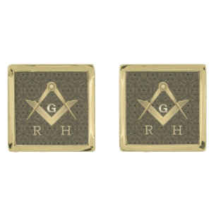 Chic Black and Gold Masonic Monogrammed Cufflinks
