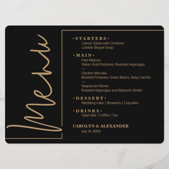 Chic Black and Gold Menu (Front)
