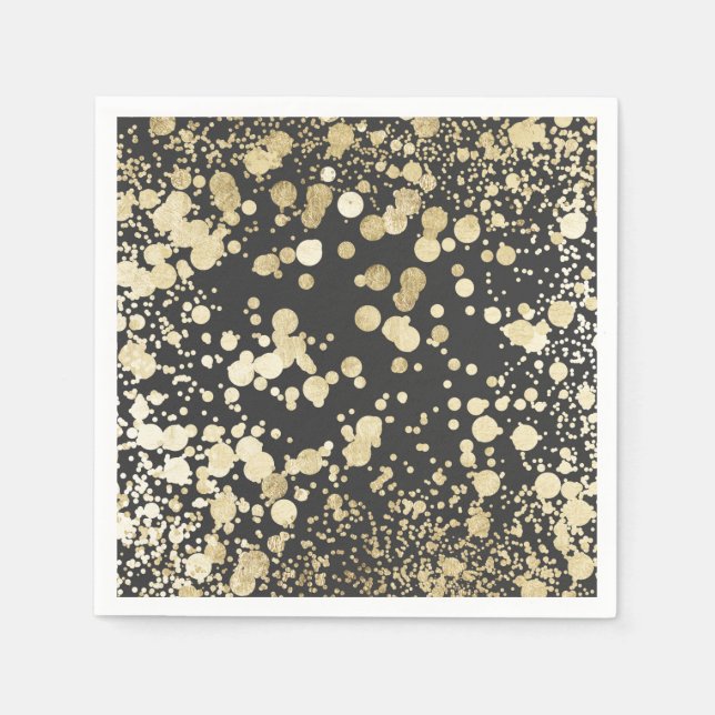 Chic black and gold modern confetti pattern paper napkins (Front)