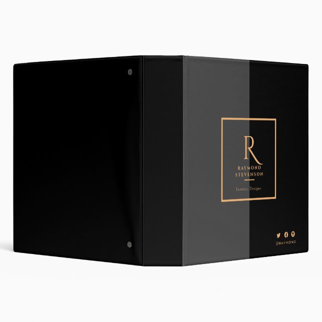 Chic Black and Gold Monogrammed Binder (Background)