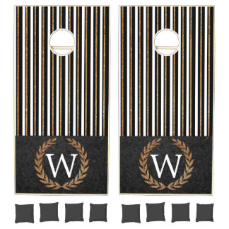 Chic Black and Gold Monogrammed Cornhole Set
