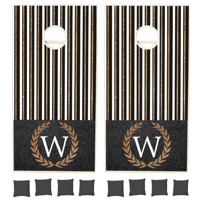 Chic Black and Gold Monogrammed Cornhole Set (Set)
