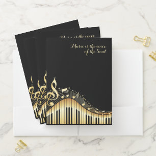 Chic Black and Gold Piano Keyboard Pocket Folder