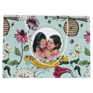 Chic Black and Gold Queen Bee Royal Crown Photo Large Gift Bag