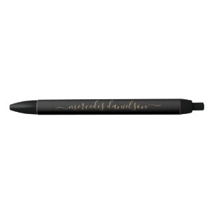 Chic Black and Gold Script Floral Monogram  Pen