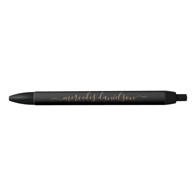 Chic Black and Gold Script Floral Monogram  Pen (Front)