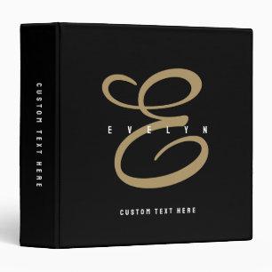 Chic Black and Gold Script Monogram 3 Ring Binder