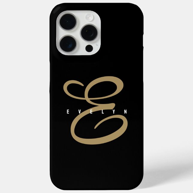 Chic Black and Gold Script Monogram Case-Mate iPhone Case (Back)