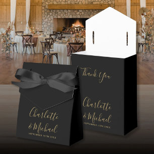 Chic Black And Gold Script Wedding Favor Box