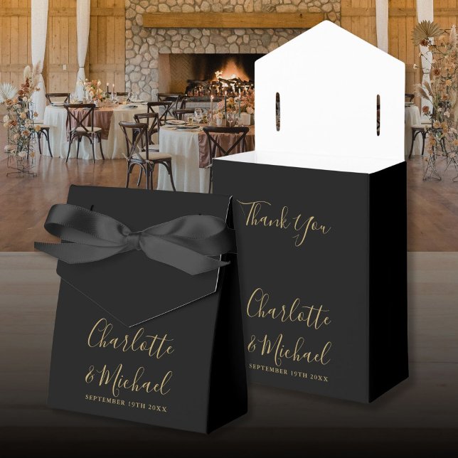 Chic Black And Gold Script Wedding Favor Box (Chic Black And Gold Script Wedding Favor Box)