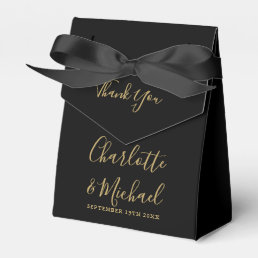 Chic Black And Gold Script Wedding Thank You Favor Boxes